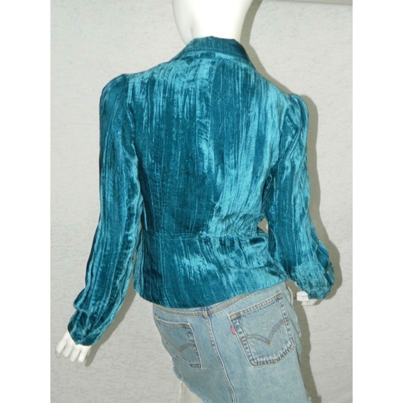 Guess Women Turquoise Velvet Career Jacket Size 4 - Picture 5 of 8